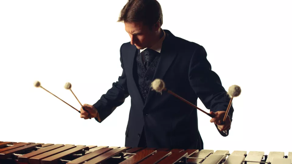 Johan Bridger spelar marimba. Foto. 